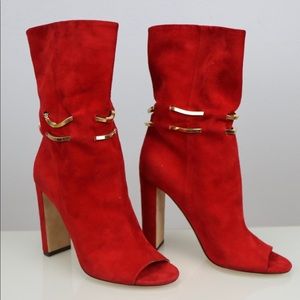Jimmy Choo Red Suede Open Toe Booties Size 37